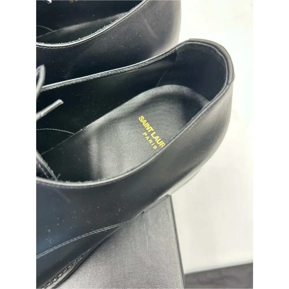 Men's Saint Laurent ADRIEN Derby shoes in Black glazed Leather size 44 Italy